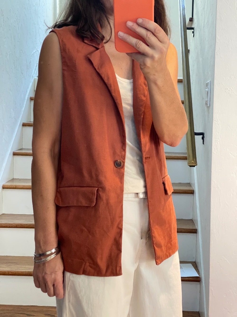 Evereve linen blend terracotta rust oversized longline blazer vest women XS